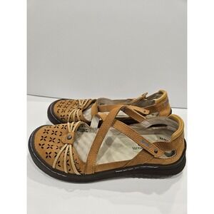 Jambu Pine Leather Mary Jane Flats Tan Laser Cut Perforated Shoes Womens 8.5M